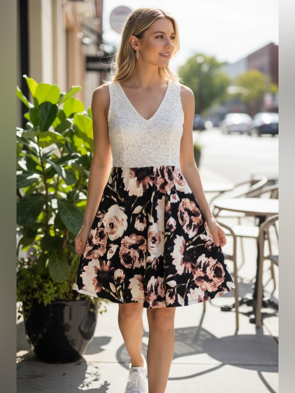 Papaya Fit and Flare Sleeveless Dress
